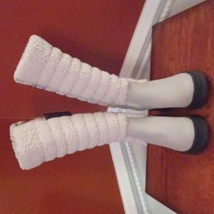 AQUATALIA SKYLA LEATHER/SHEARLING KNEE HIGH BOOTS WM5 IN TAUPE/ NATURAL - NEW